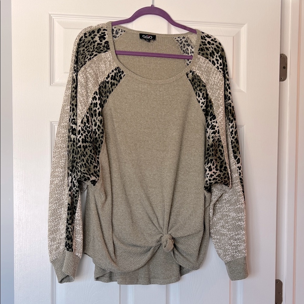 Cato Beige Green and Black Animal Print Sweater